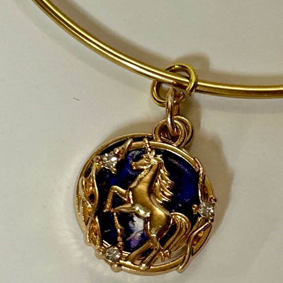 Gold Starry Night Unicorn Charm Bangle Bracelet w/ Cubic Zircon - Picture 2 of 5